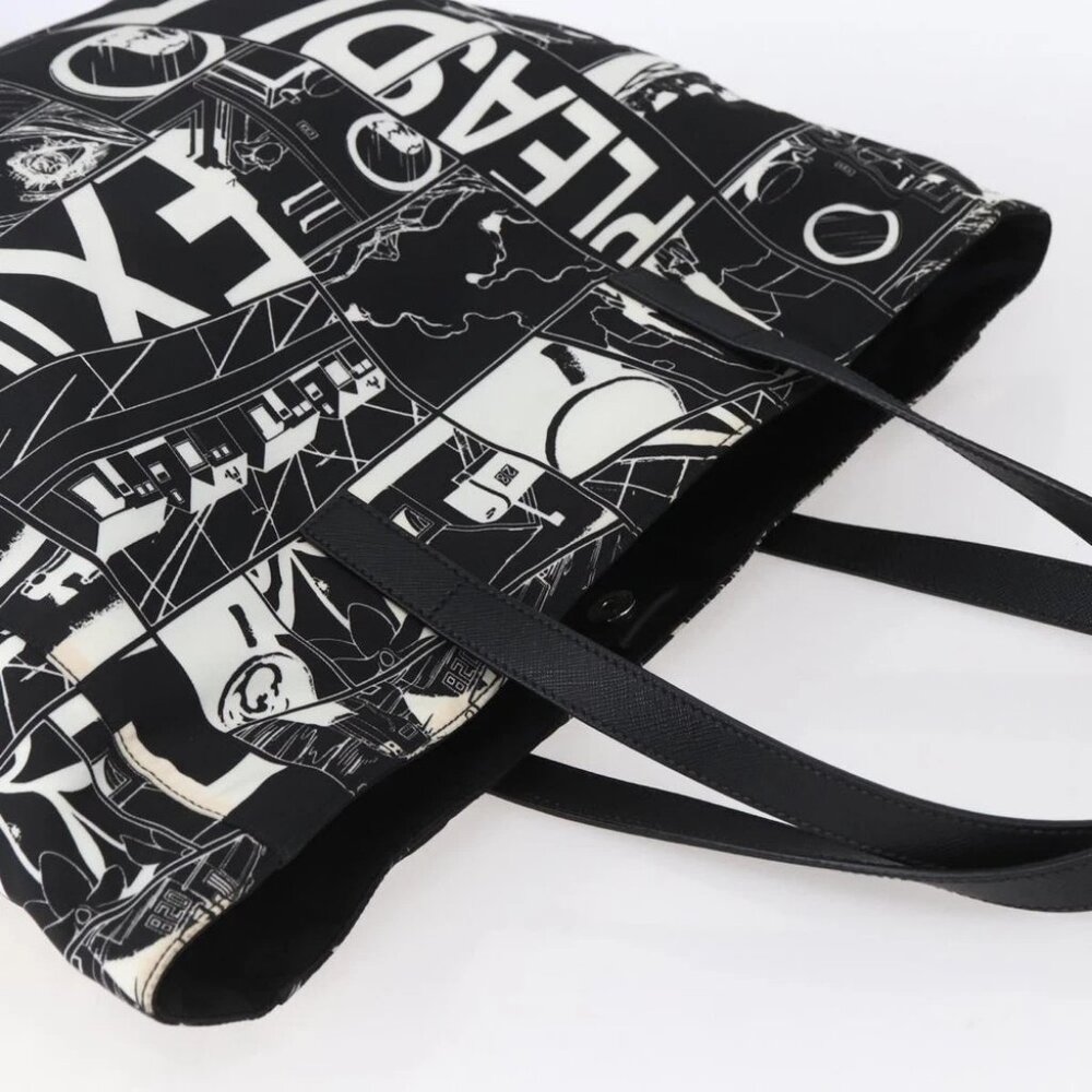 PRADA Tote Bag Nylon White Black Silver Auth - Picture 7 of 16